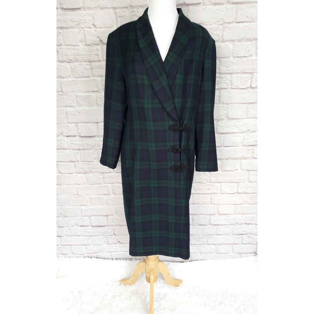 Vintage Brooks Brothers Coat Green Blue Plaid Knot Buttons Classic Elegant Sz 12